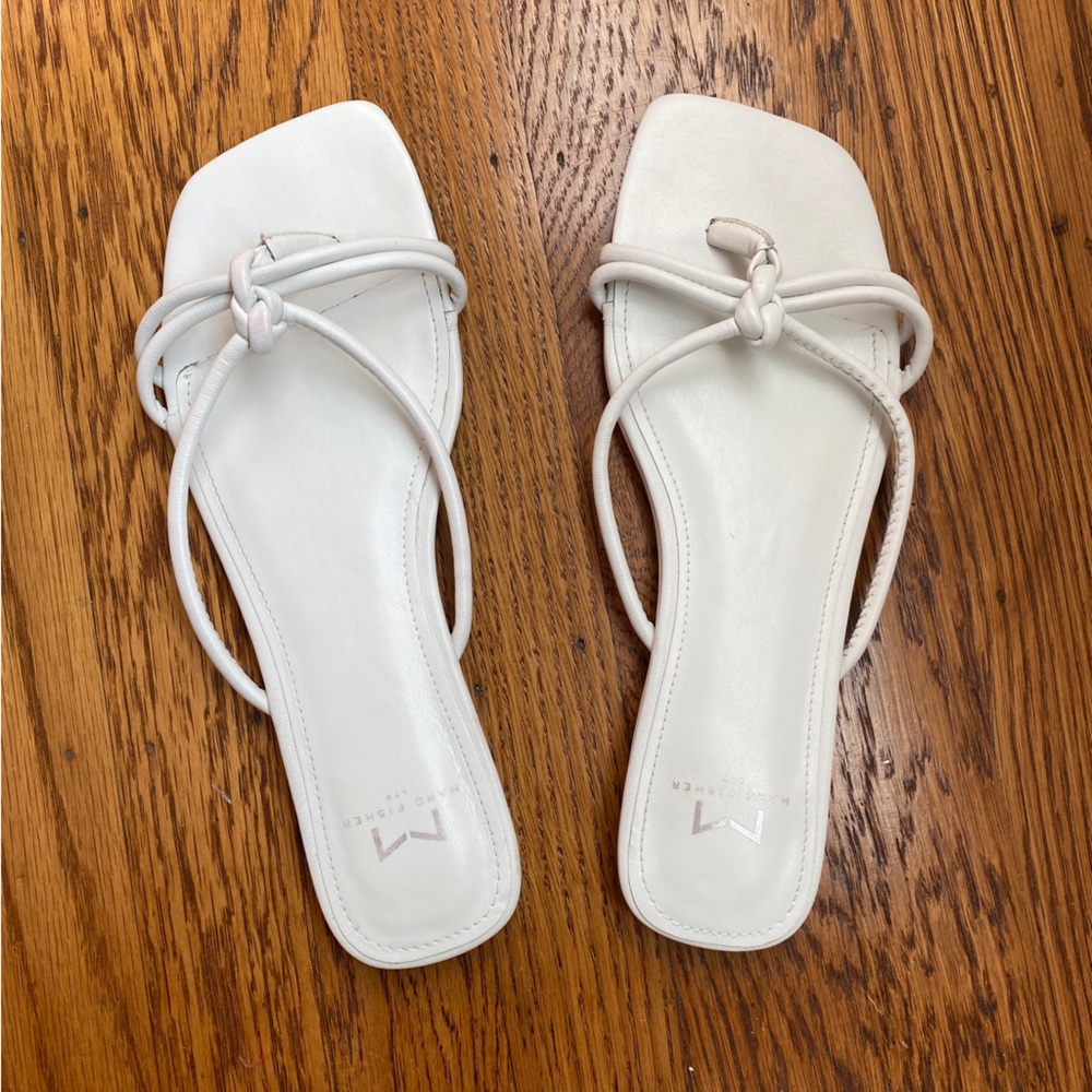 Marc Fischer Square Toe White Pleather Sandals